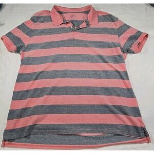 St. John's Bay Legacy Polo Shirt Men's 2XL Coral Gray Striped 100% Cotton Hi-Low